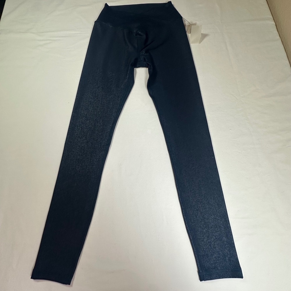 Mono B Crisscross Women Dark Navy Metallic Foil Print High Waisted Leggings Sz S